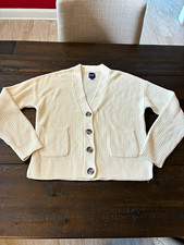 GAP Women s Ivory Rib-Knit V-Neck Button Front Cardigan w/ Pockets L