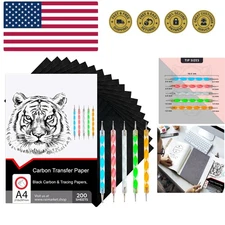 200 Sheets Black Carbon Paper for Tracing On Fabric | Carbon Paper for Tracin...