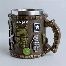 3D Relief Desige Decorative Military Branch Themed Stainless Steel Coffee Mug
