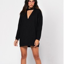 Tobi Oversized Sweater Dress Black Vneckline Long Sleeve Size XS