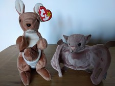 TY BEANIE BABIES POUCH THE KANGAROO & BATTY THE BAT  BOTH 1996. WITH TAGS,  VGC.