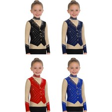 Kids Boys Shirts Dance Top Long Sleeve Tops Competition Costumes Salsa Sparkly