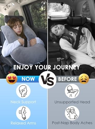 Adjustable Grey Travel Neck Pillow for Car Sleeping Support  