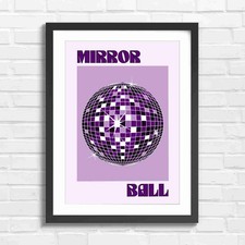 Disco Mirror Ball Pop Art Purple Framed Wall Art Print Large Picture Home Decor