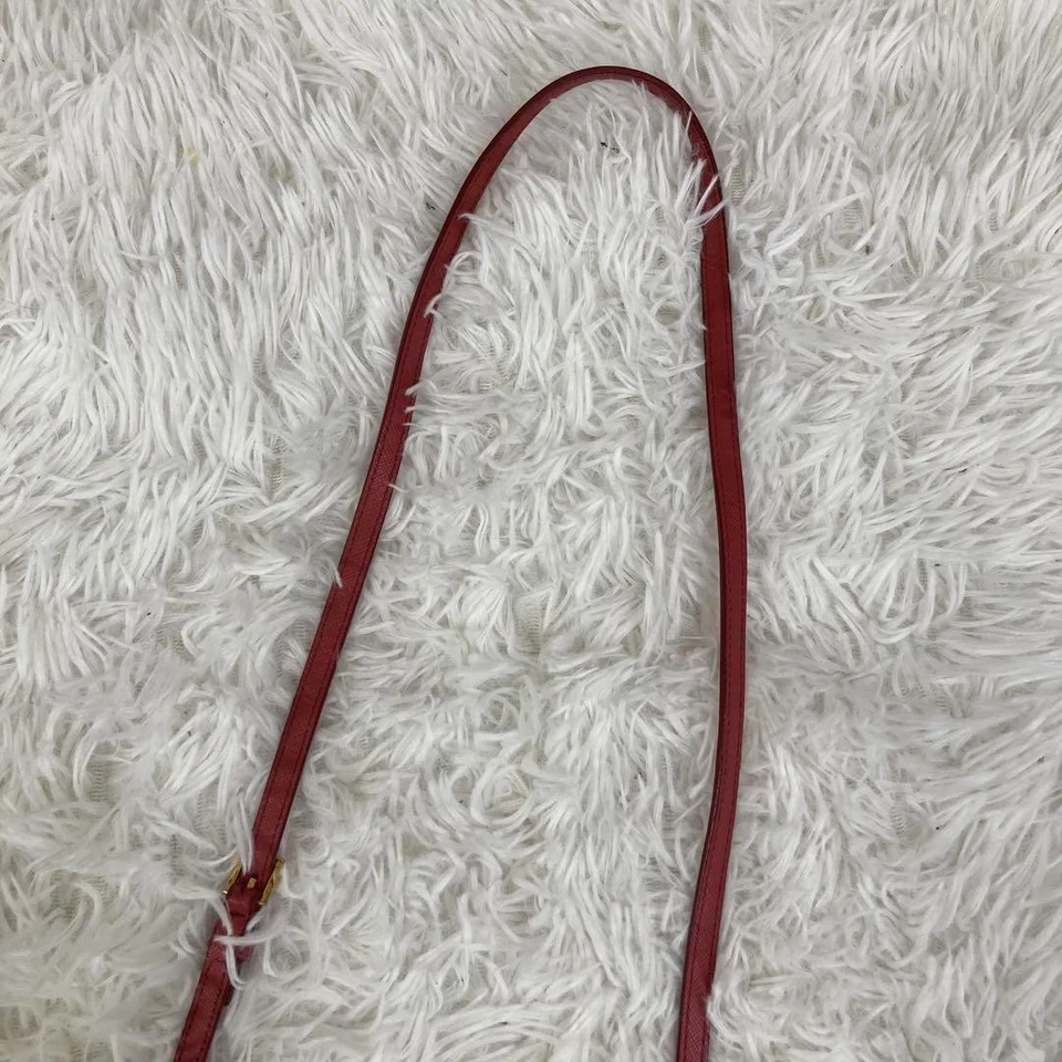 Bolsa de ombro de couro PRADA carteira bolsa de embreagem autêntica vermelha rosa feminina Itália 121545 - Imagem 3 de 4