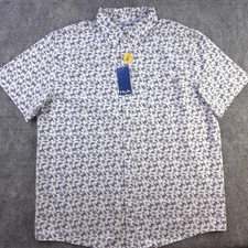 New Huk Fishing Shirt XL Kona White Crab Geometric Short Sleeve Button Down