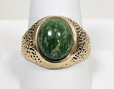 Designer Vargas 10k Gold Filled Oval Grün Nephrit Jade Cabochon Ring Größe: 11
