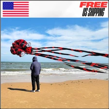 Octopus Kite, Large 3D with Long Tail, Huge Flyer for Beach Trip, Red Spotty