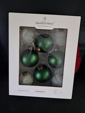 Hearth and Hand with Magnolia 8 Glass Green  White Ornaments