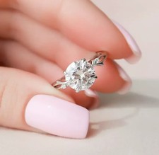 IGI Lab Created Round Cut 3 Stone 18k White Gold Diamond Engagement Ring 2.30 Ct