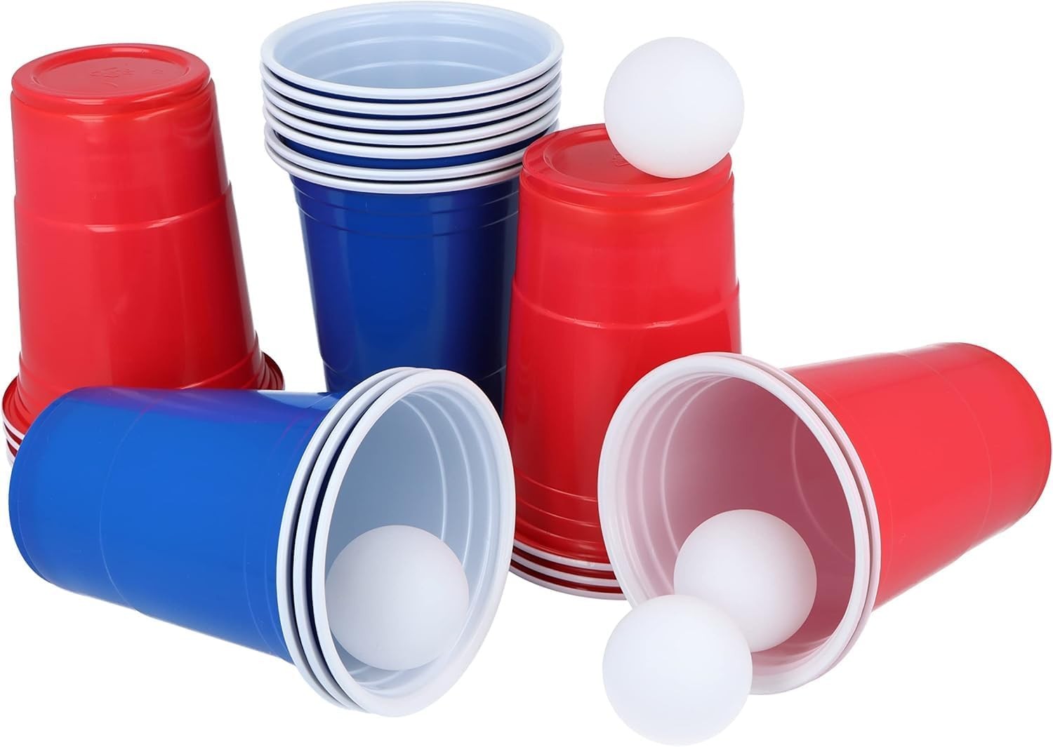 TOIS Party Game Set, 24 Pieces: 10 Red Cups, 10 Blue Cups (16oz Each), 4 Balls