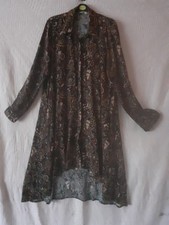 Ladies Floral Asymetrical Hem Roll Tab Sleeve Button-Up Dress Size 14-16 Apricot