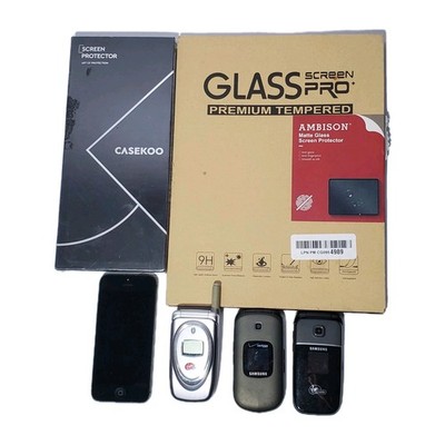 Cell Phone Lot Of 4 iPhone Samsung Audiovox Flip Phones & 2 Screen Protectors