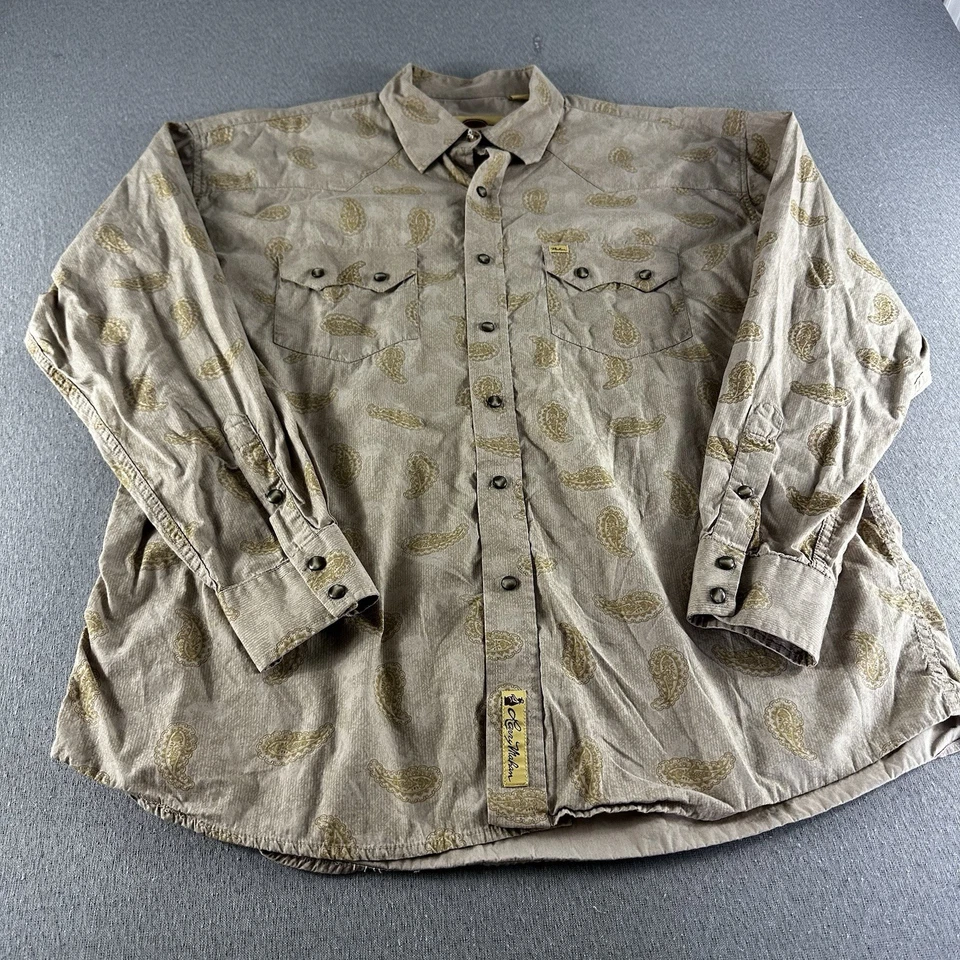 Camisa masculina Larry Mahan 2XL marrom paisley pérola encaixe cowboy coleção faroeste - Imagem 3 de 4
