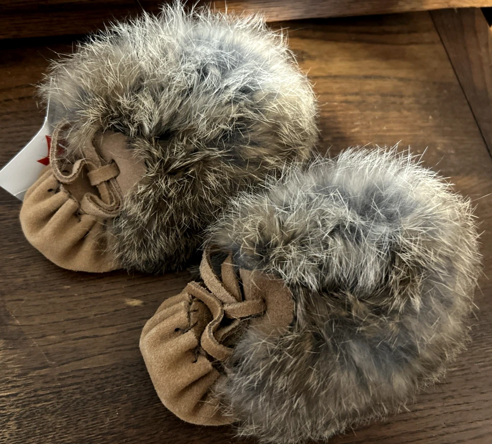 Genuine Fur and Suede Leather Baby or Doll Moccasins Made in Canada - Image 4 of 4