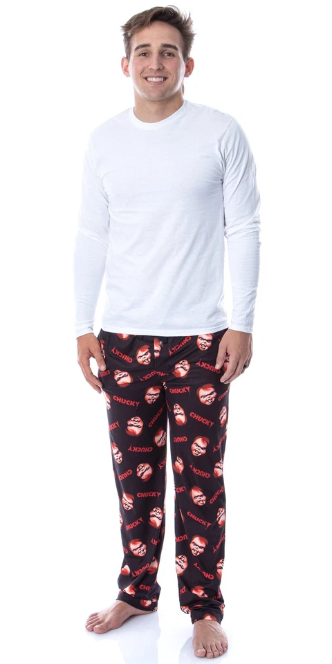 Pantalones de salón de pijama Chucky para hombre con estampado de cara y logotipo Foto 2 de 4