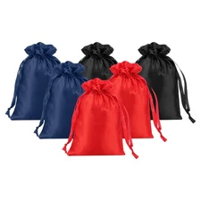 6 Pack 4 x 6 Inch Satin Bags with Drawstring, Red/Dark Blue/Black