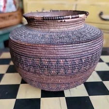 Antique Basket Miniature Native American Coiled Ollah Tight Weave RARE 5×4"