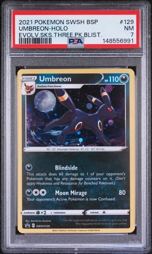 2021 POKEMON SWSH BLACK STAR PROMO #129 UMBREON-HOLO PSA 7
