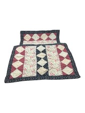 Vtg Quilted 2 Pillow Sham Patchwork blue Pink White 22 x29 Cottage Floral