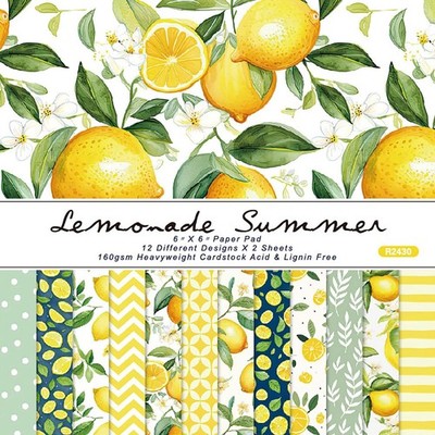 24 Sheets 6'' x 6'' Fruit Pattern Scrapbook Paper One Sided Cardstock for DIY...
