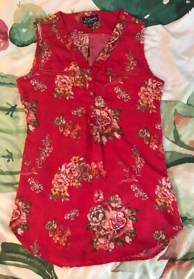 J for Justify Red Floral Sleeveless Blouse High-Low Women's Size S