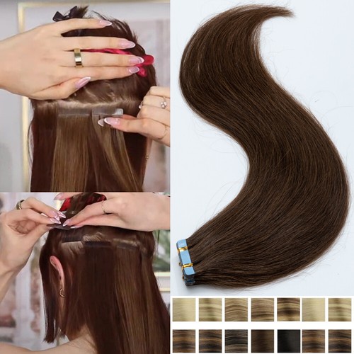 60PCS-150G Thick Tape In Remy Human Hair Extensions Full Head Skin Weft Balayage - Picture 14 of 44