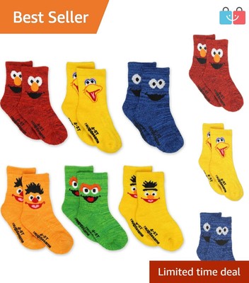 Colorful Unisex 6-Pack Gripper Socks - Elmo & Friends for Kids Aged 12-24m