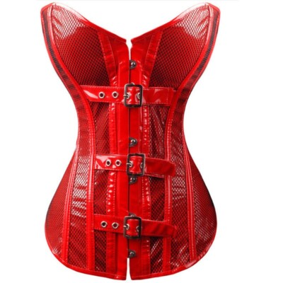 Vintage Women's Burlesque Streampunk Buckle Red Corset