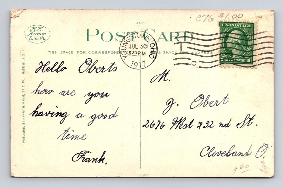 Youngstown OH, Mill Creek Park, Old Mill & Falls, Vintage c1917