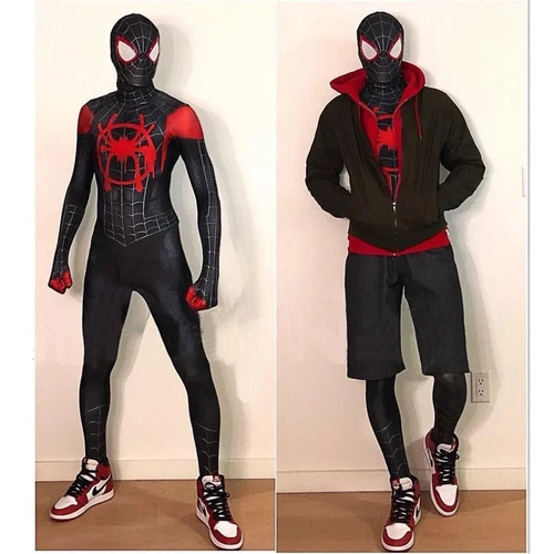 Miles Morales Spiderman Jumpsuit Kids/Adult Costume Cosplay Mask+Bodysuit110-190 - Picture 2 of 13