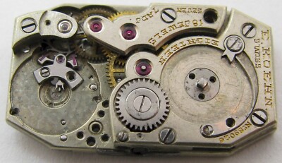 rectangle Lady E. Koehn watch INCOMPLETE movement 18 jewels 7 adj. parts ...