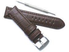 22mm Replacement BROWN Croco Embossed Leather Watch Band Stainless Silver Buckle
