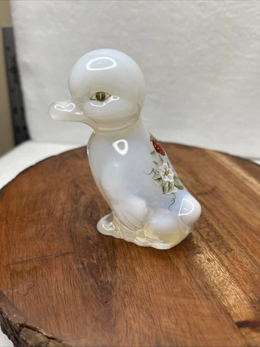 Fenton Iridescent Daisy Puddle Duck Duckling Hand Painted Figurine Signed Vtg