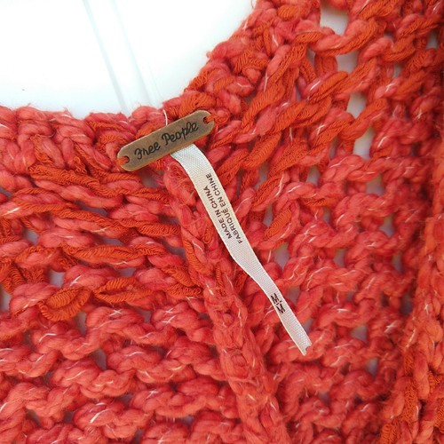 Free People Georgia Half Sleeve V Neck Sweater Size M Orange Chunky Knit - Picture 9 of 11