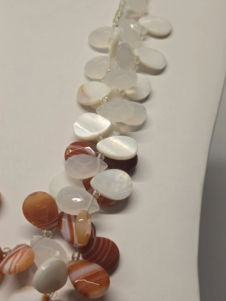 Collar Coldwater Creek Cuentas Piedra/Cáscara/Acrílico Doble Hilo Blanco y Ámbar Foto 3 de 4