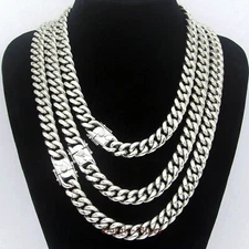 Mens SOLID HEAVY Miami Cuban Link Chain Stainless Steel Hip Hop Necklace 14mm(W)