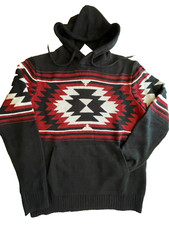 NWT XRAY Jeans LS aztec knit pullover hoodie sweater men size M kangaroo pockets