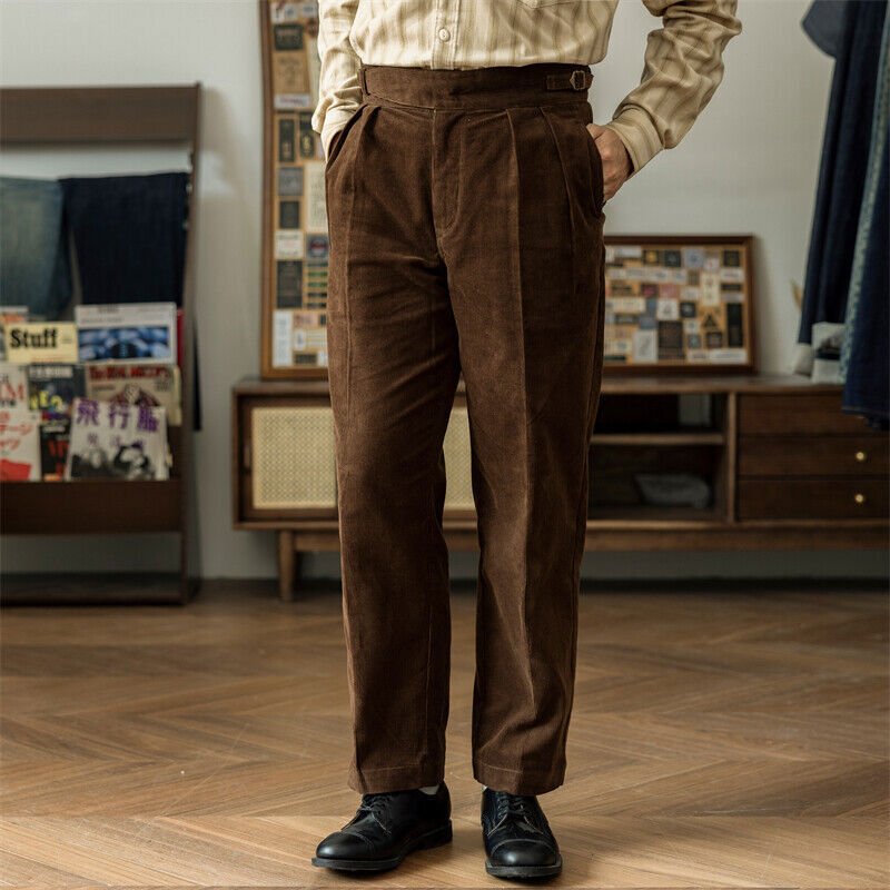 Red Tornado Loose Corduroy Gurkha Pants Adjustable Waist Retro British Trousers