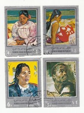 Yemen 1968. Paintings by Gauguin & Rubens. Tahitian at the beach Negro head CTO
