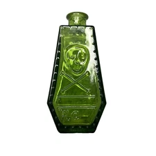 Vintage 1971 Wheaton Mini Green Glass Poison Bottle Coffin Skull Crossbones RIP