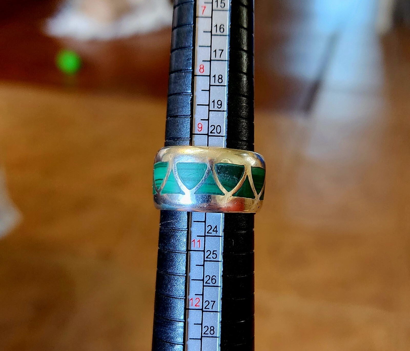 Sterling Silver Malachite Inlay Wide Band Ring - Size… - Gem