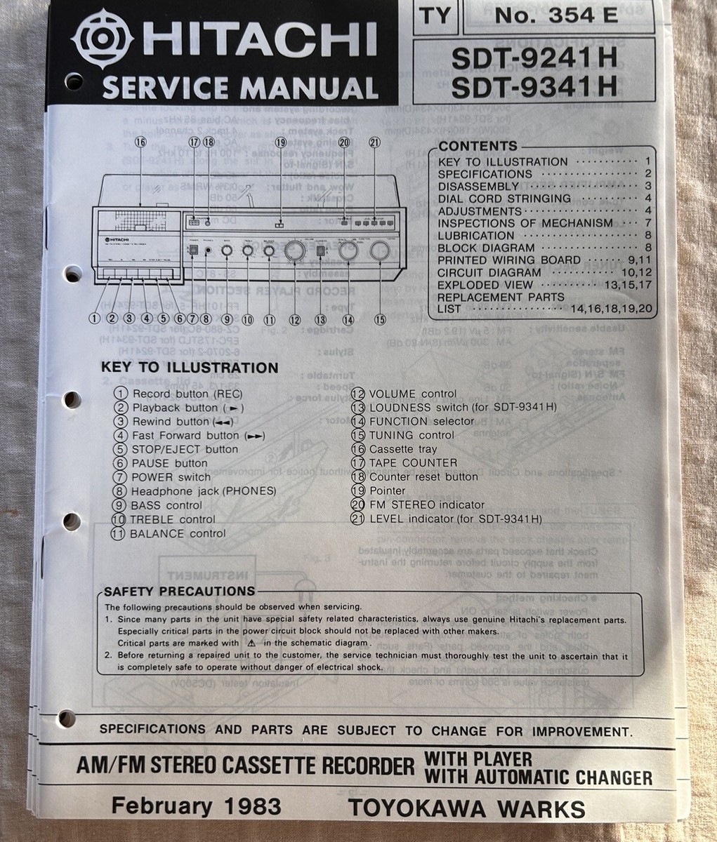 その他 CD Feb/83 Hitachi SDT-9241 H Am/Fm Stereo Cassette Recorder Service