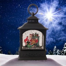 Christmas Lantern Lighted Snow Globe LED Santa Claus Fireplace Swirling Glitter