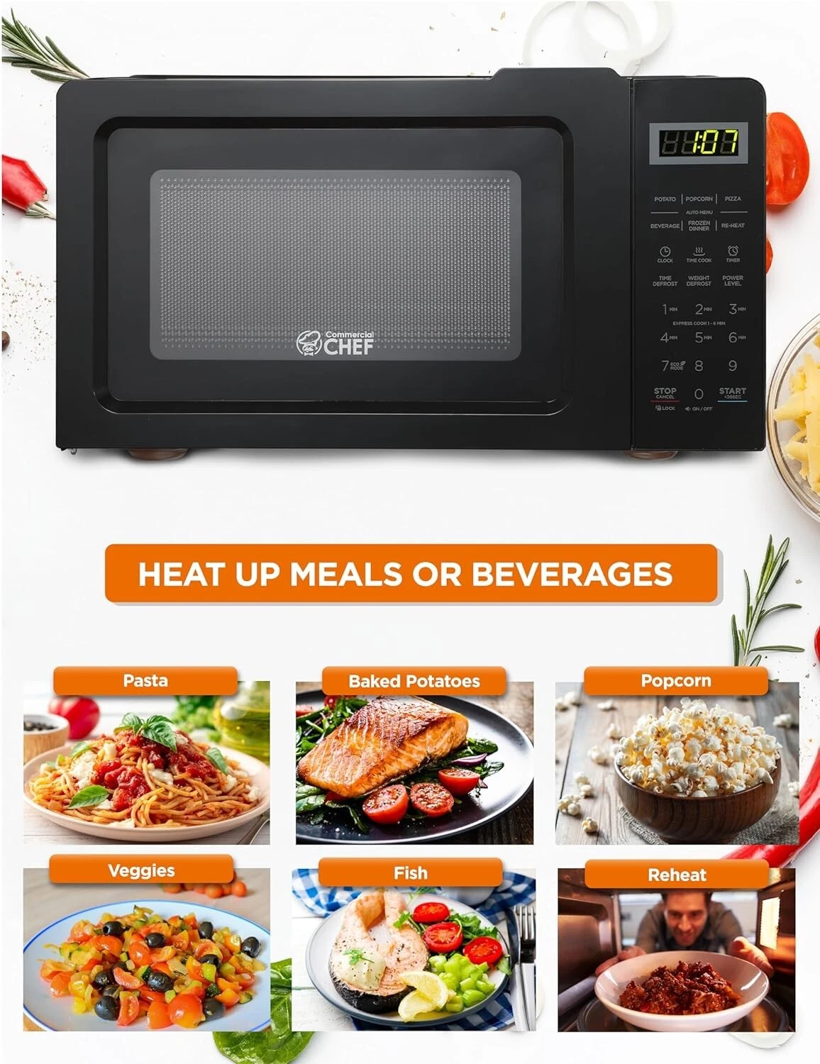 Commercial Chef CHM770B Countertop Microwave, 0.7 Cubic Feet, Black
Opens in a new window or tab