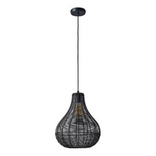 Black Natural Wicker Ceiling Light Rattan Pendant Adjustable Fitting LED Bulb