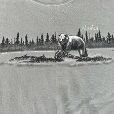 VTG 90s Alaska Grizzly Bear Nature Landscape Sage Green Crewneck Sweatshirt XL