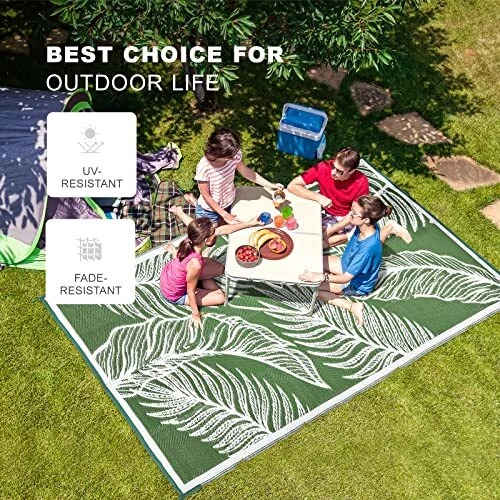  Outdoor Rug, 5x8ft Waterproof Reversible Mat Indoor Outdoor Rugs 5x8 FT Green - Image 3 of 4