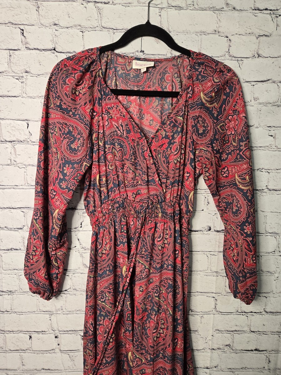 ★BOHEMSEO★ PRINTED LONG SLEEVE Women Floral Print Long Sleeve Boho Dress Ladies Evening