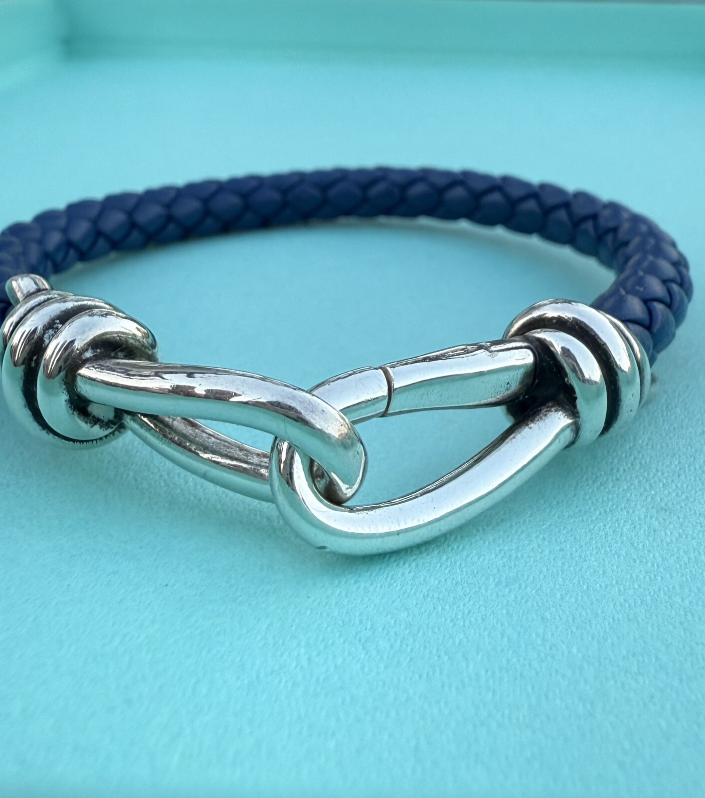 Raro Tiffany & Co. Pulsera Nudo Cuero Paloma Picasso Azul Marino Trenzada